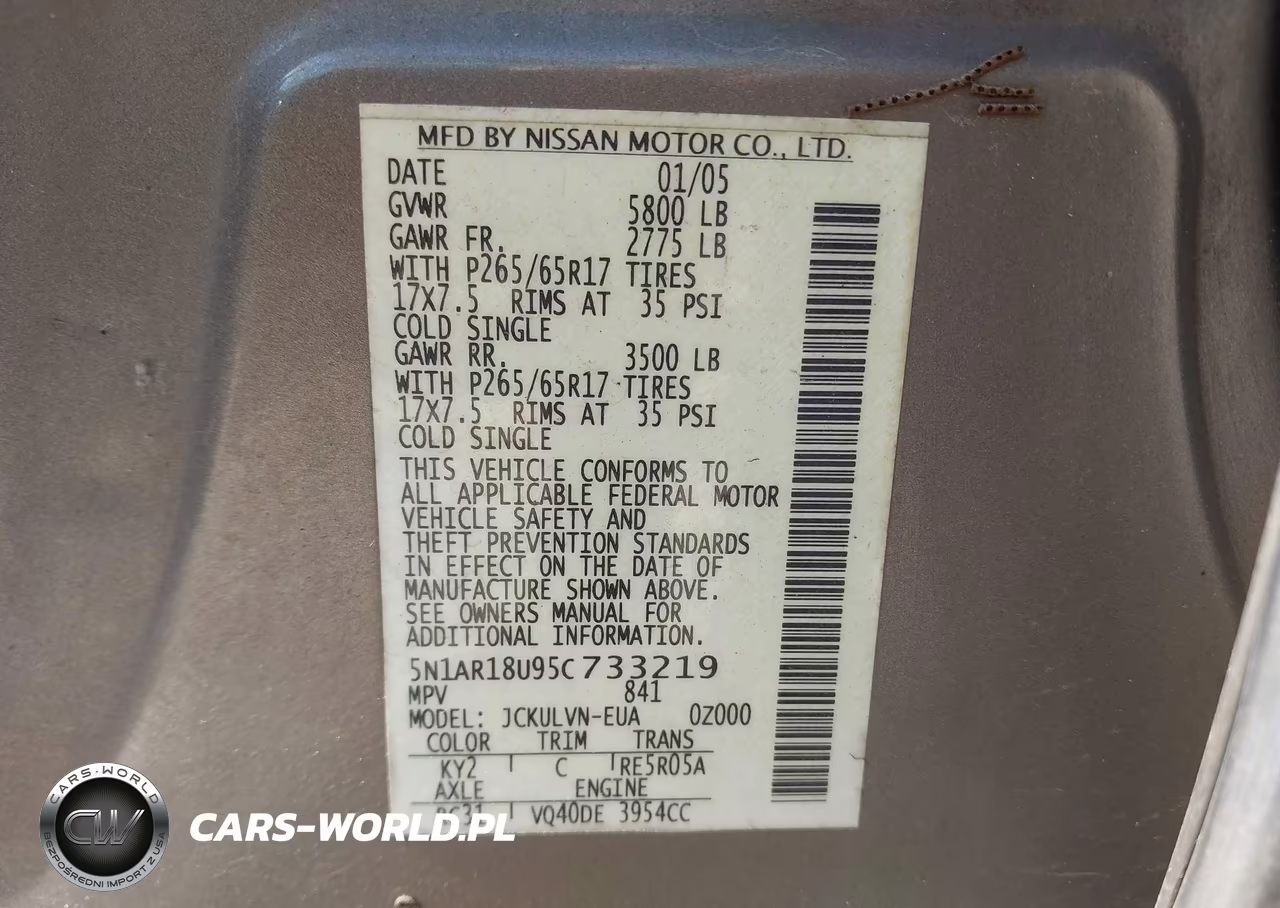 2005 Nissan Pathfinder Le VIN:5N1AR18U95C733219 - 9