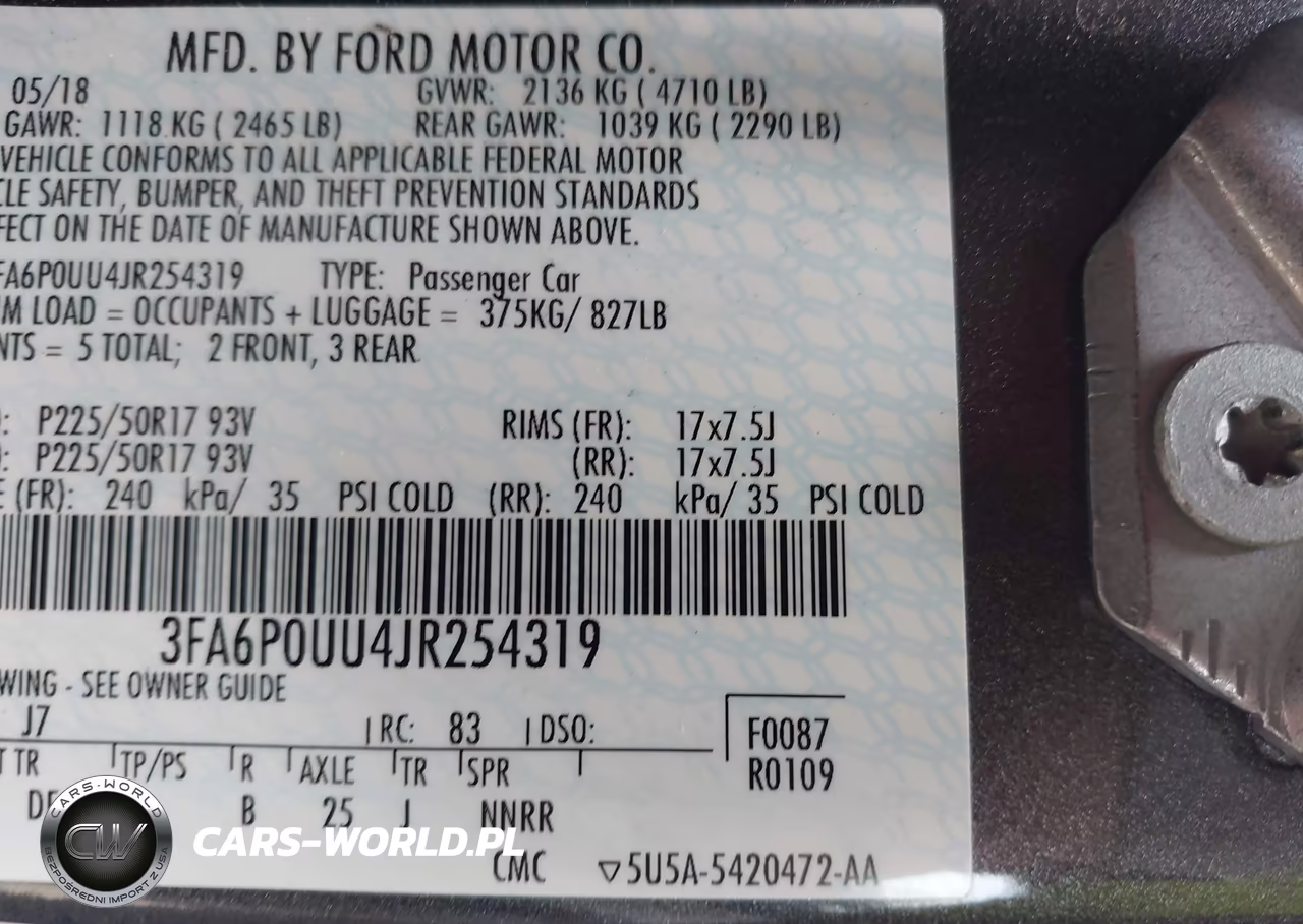 2018 Ford Fusion Hybrid S VIN:3FA6P0UU4JR254319 - 9