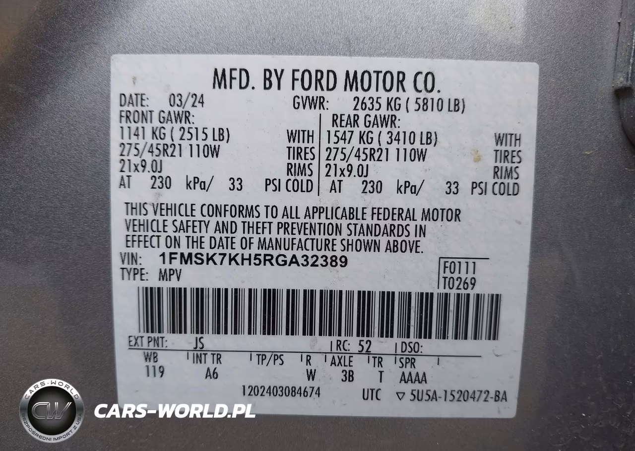 2024 Ford Explorer St-Line VIN:1FMSK7KH5RGA32389 - 9