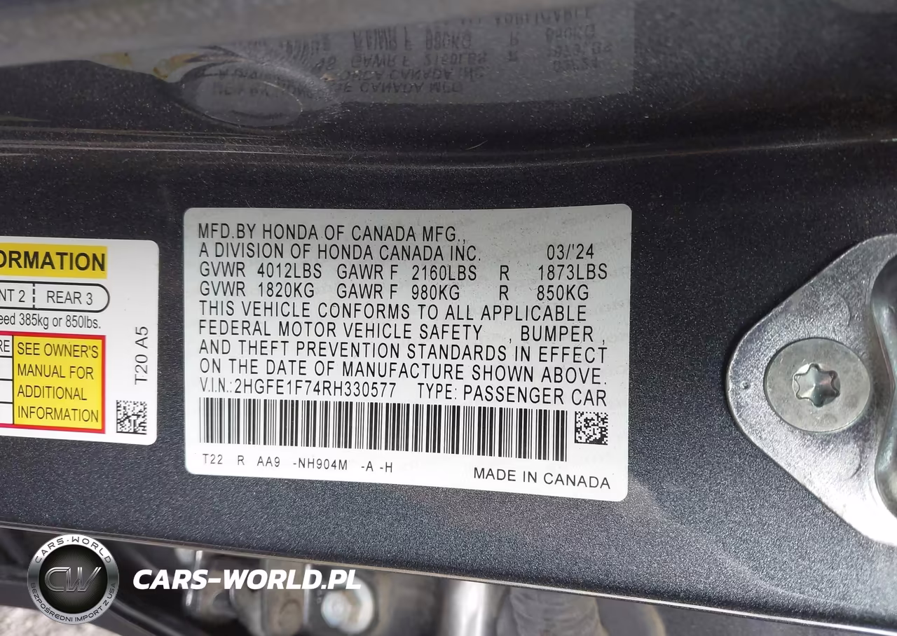 2024 Honda Civic Ex VIN:2HGFE1F74RH330577 - 9