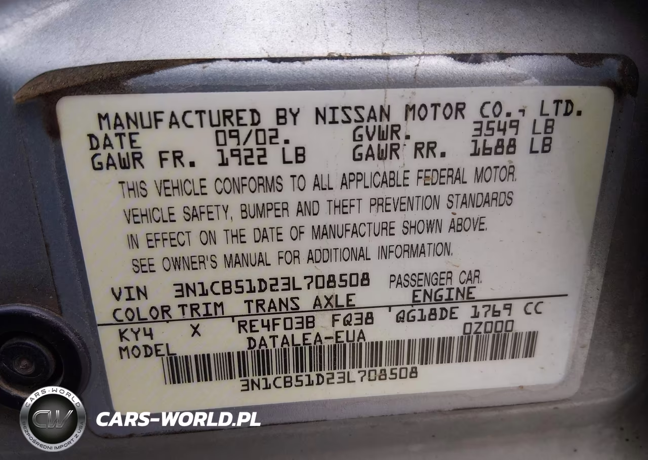 2003 Nissan Sentra Gxe VIN:3N1CB51D23L708508 - 9