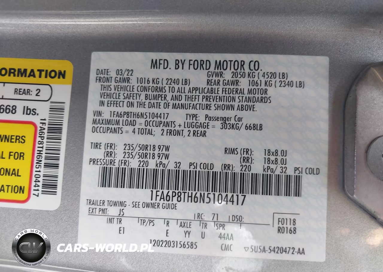 2022 Ford Mustang Ecoboost Premium Fastback VIN:1FA6P8TH6N5104417 - 9