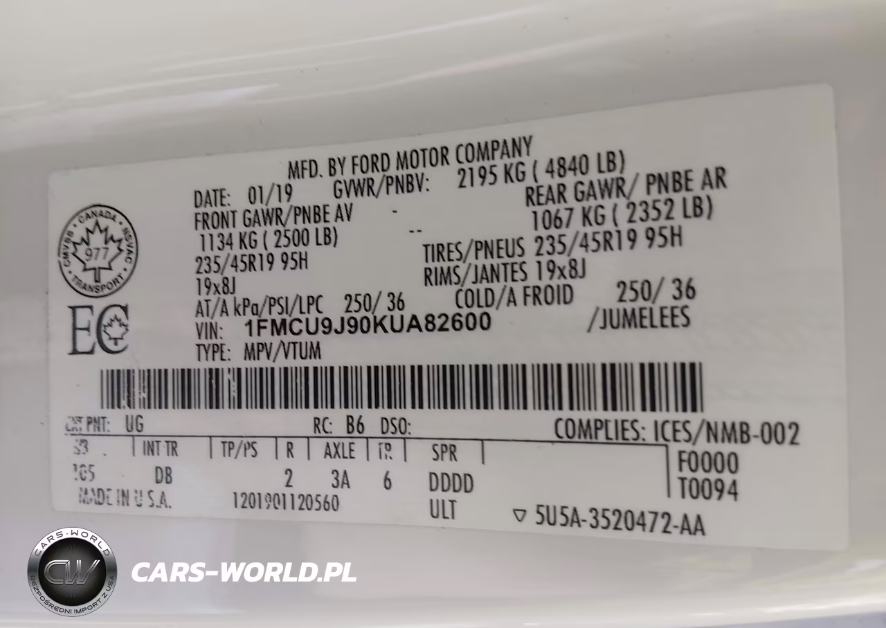 2019 Ford Escape Titanium VIN:1FMCU9J90KUA82600 - 9