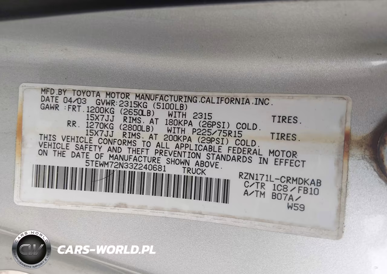 2003 Toyota Tacoma VIN:5TEWM72N33Z240681 - 9