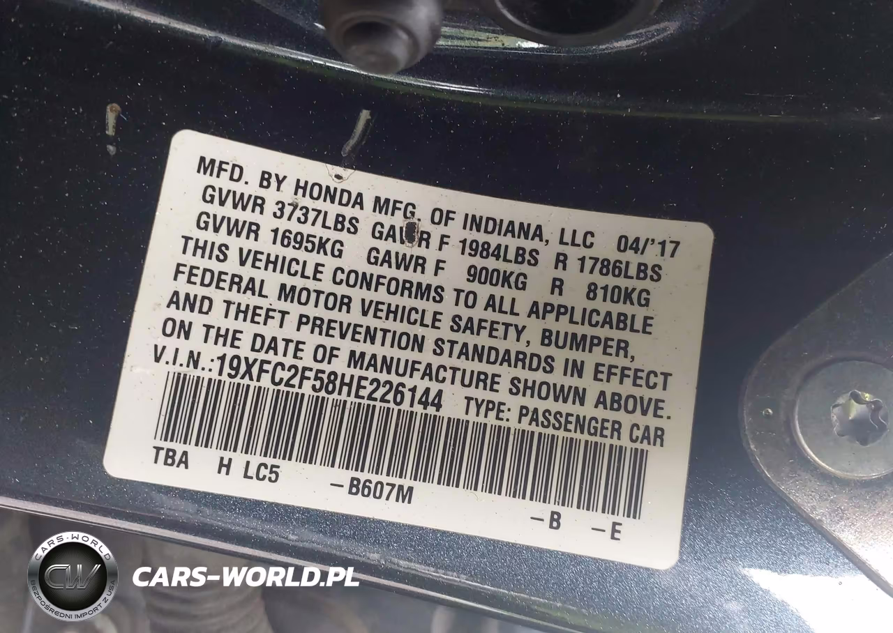 2017 Honda Civic Lx VIN:19XFC2F58HE226144 - 9