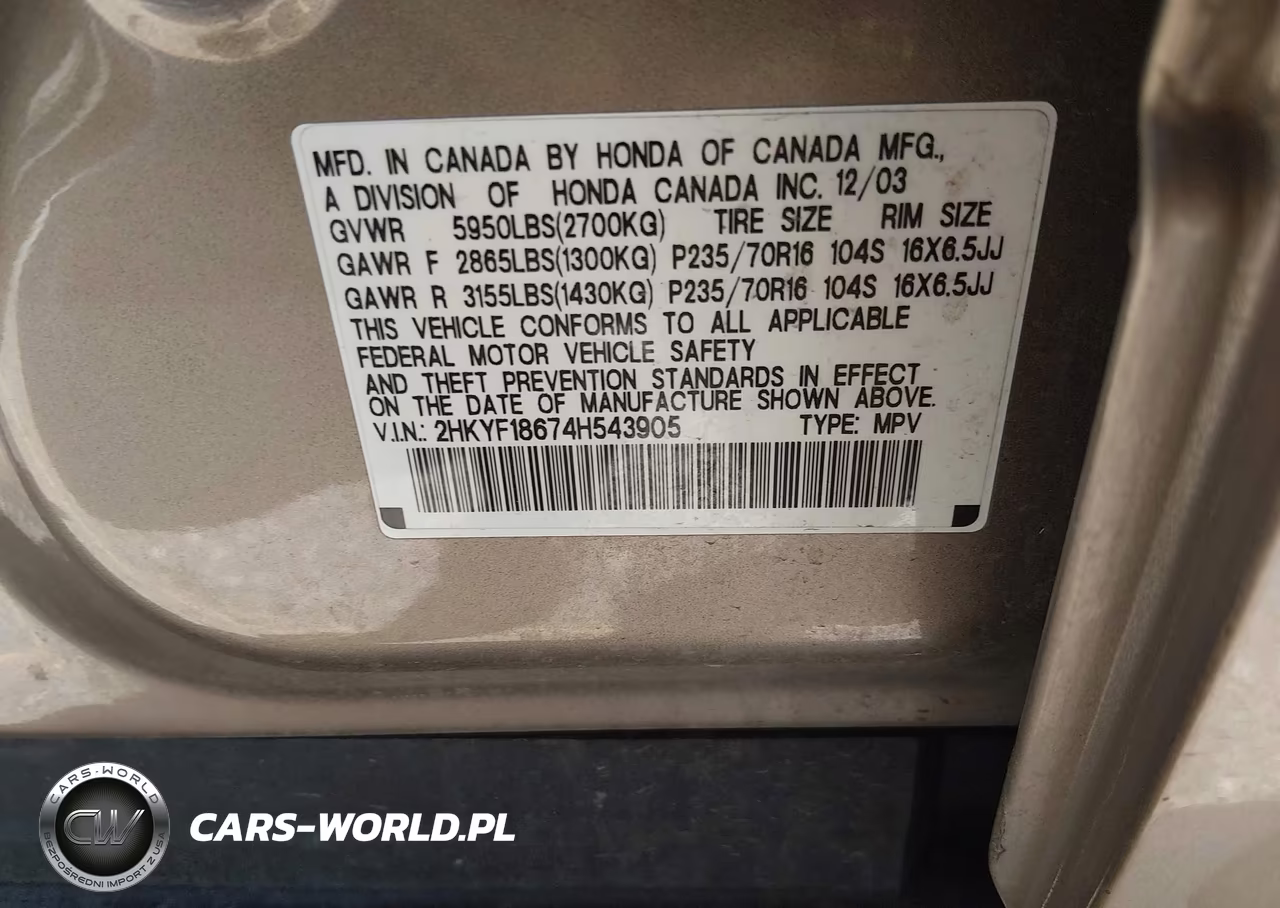 2004 Honda Pilot Ex-L VIN:2HKYF18674H543905 - 9
