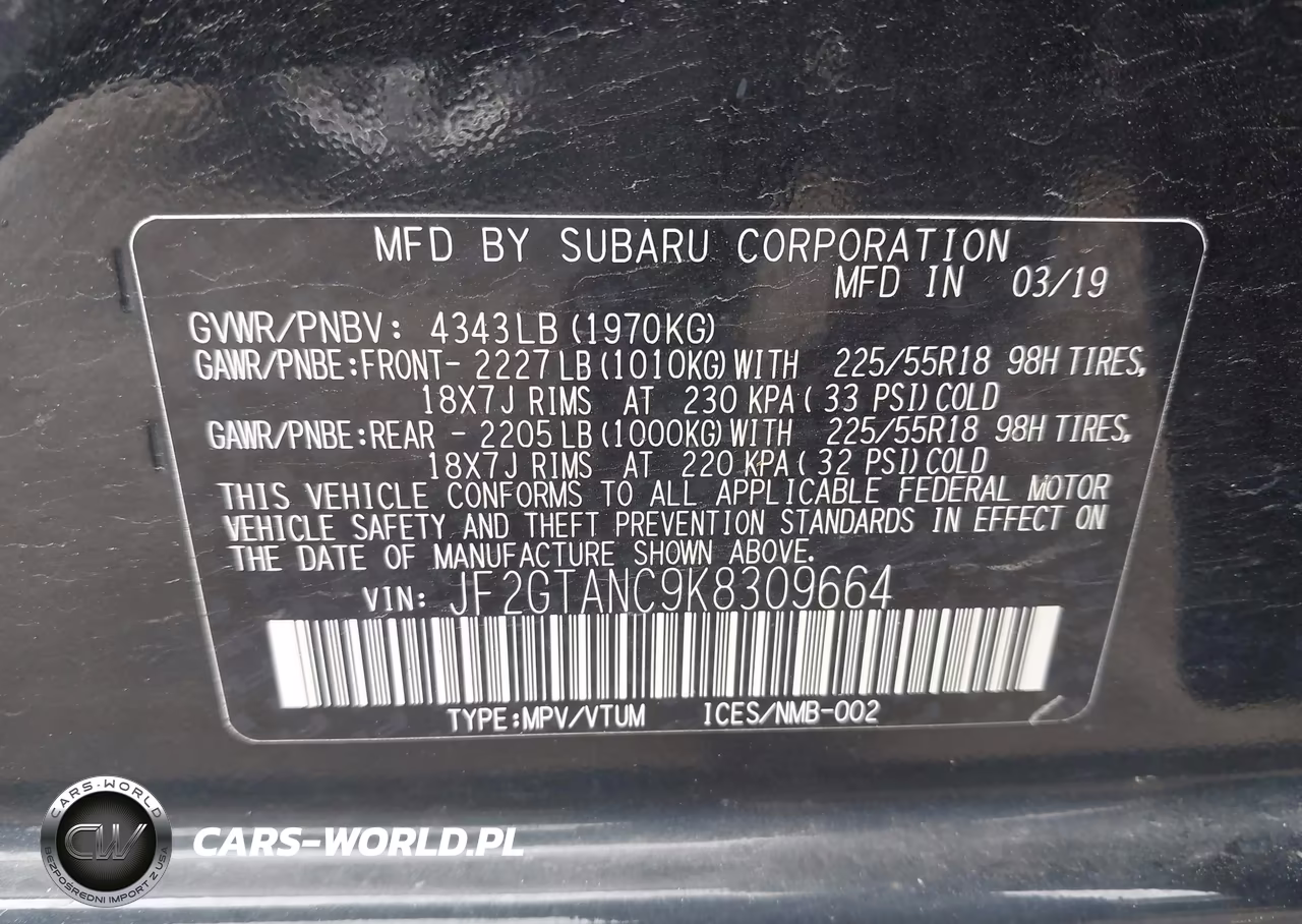 2019 Subaru Crosstrek 2.0I Limited VIN:JF2GTANC9K8309664 - 9