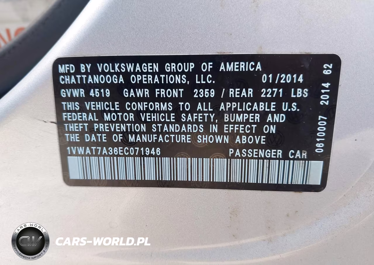 2014 Volkswagen Passat 1.8T Wolfsburg Edition VIN:1VWAT7A36EC071946 - 9