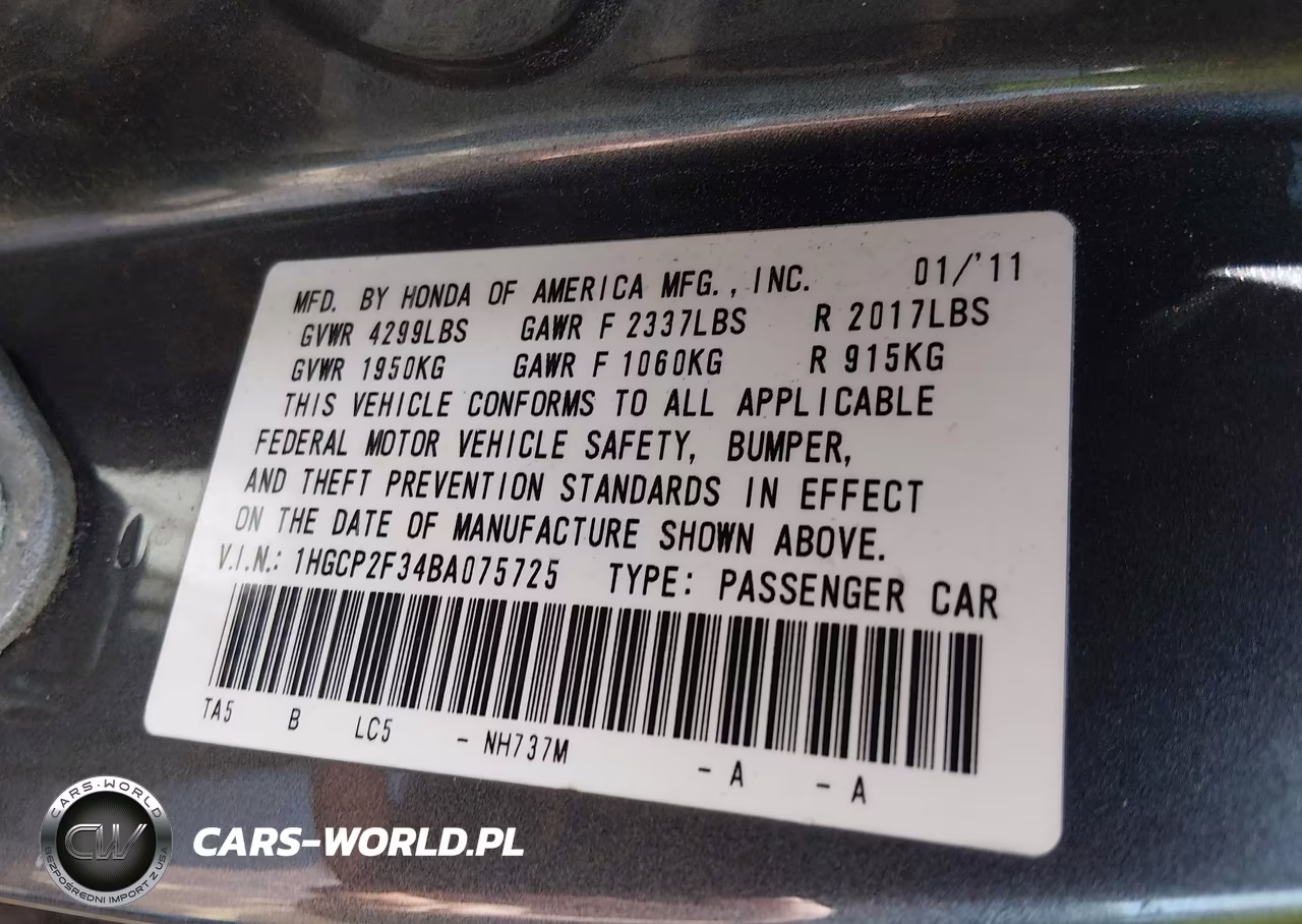 2011 Honda Accord 2.4 Lx VIN:1HGCP2F34BA075725 - 9