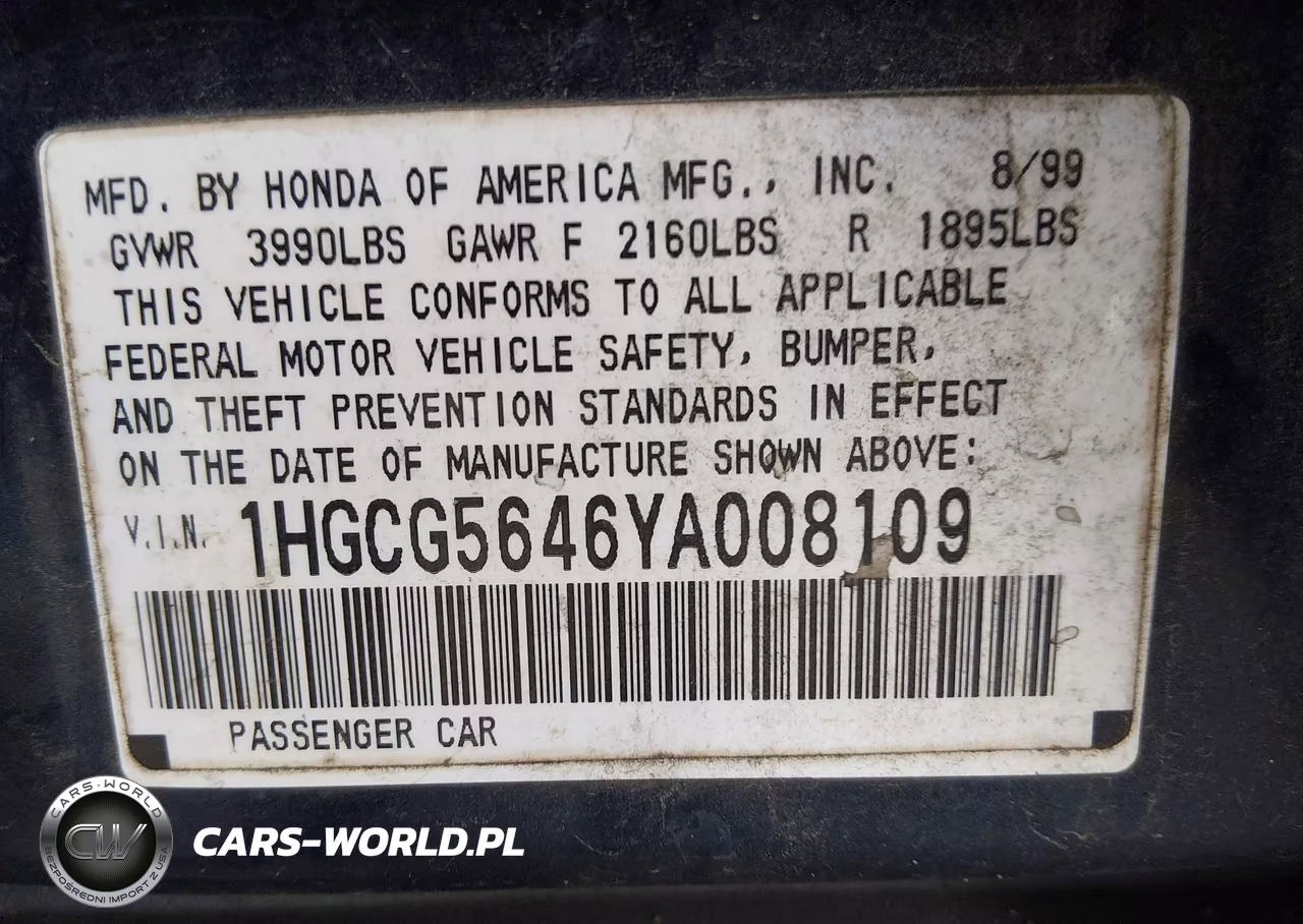 2000 Honda Accord 2.3 Lx VIN:1HGCG5646YA008109 - 9
