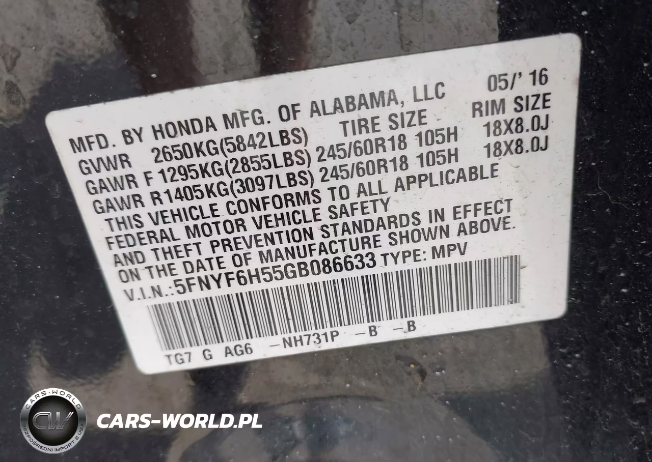 2016 Honda Pilot Ex-L VIN:5FNYF6H55GB086633 - 9