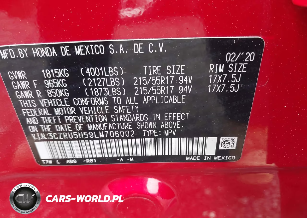 2020 Honda Hr-V 2Wd Ex VIN:3CZRU5H59LM706002 - 9
