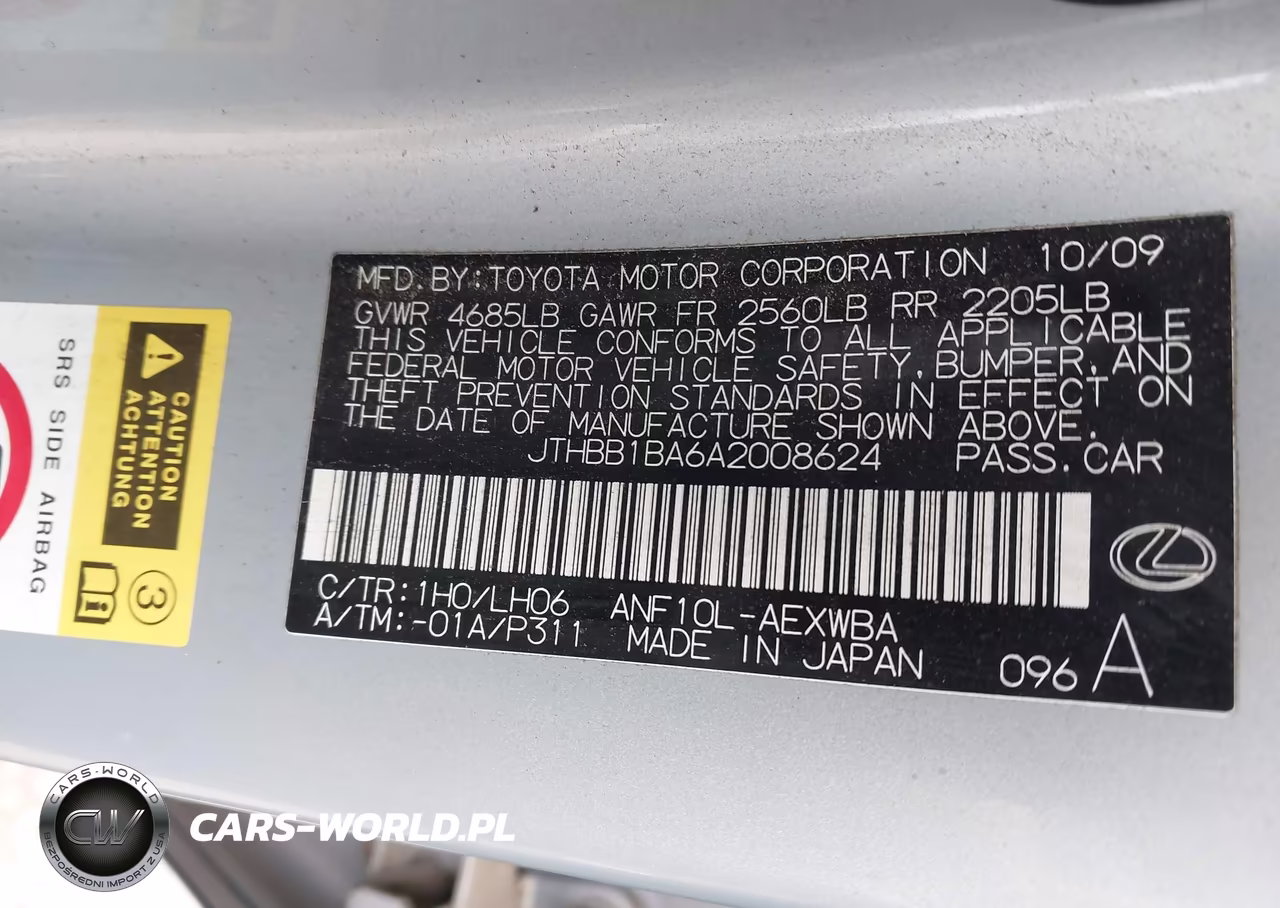 2010 Lexus Hs 250H Premium VIN:JTHBB1BA6A2008624 - 9