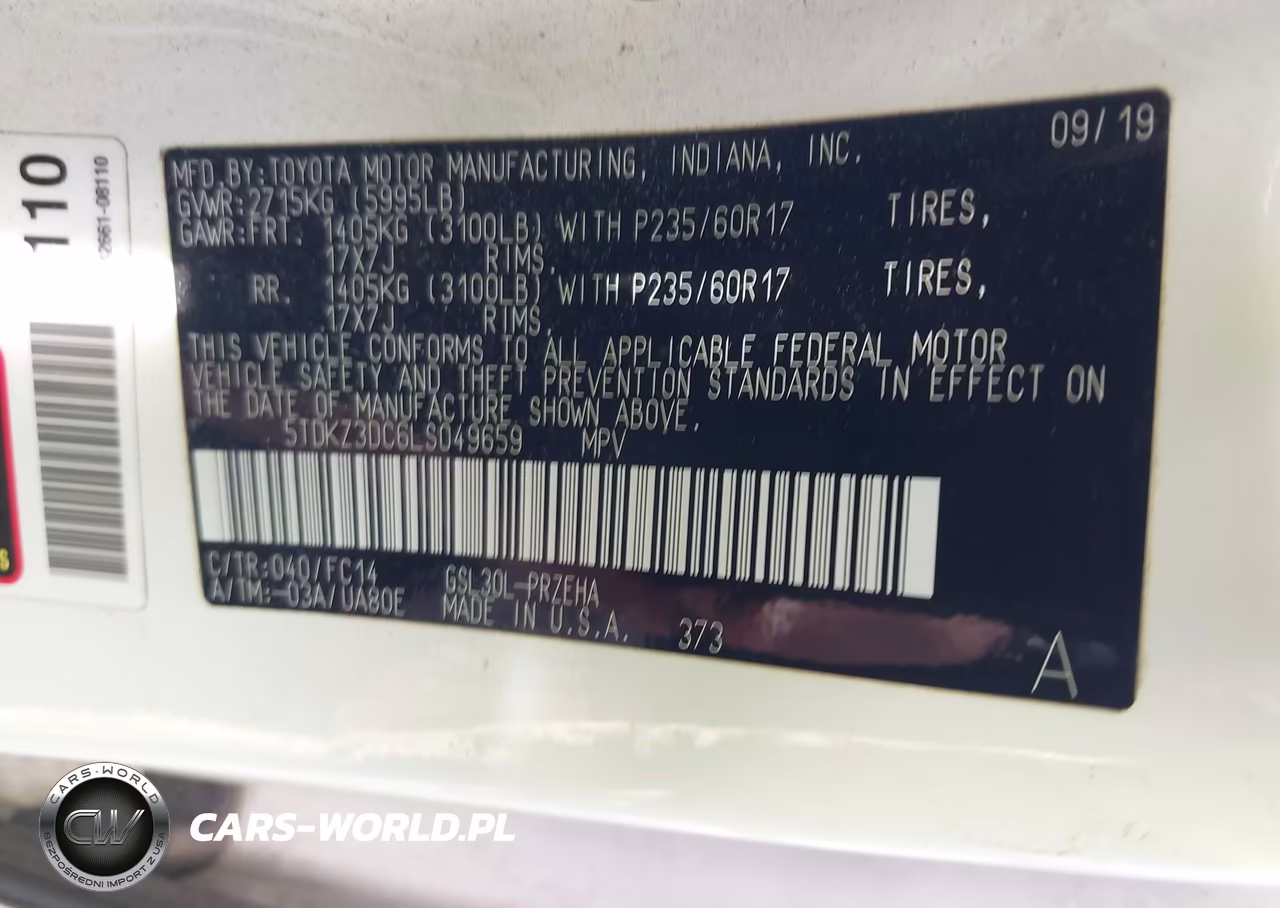 2020 Toyota Sienna Le VIN:5TDKZ3DC6LS049659 - 9