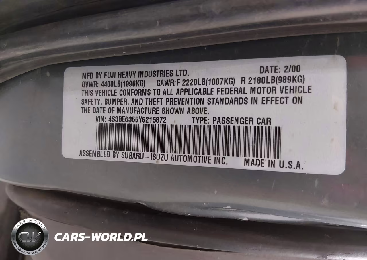 2000 Subaru Legacy L VIN:4S3BE6355Y6215872 - 9