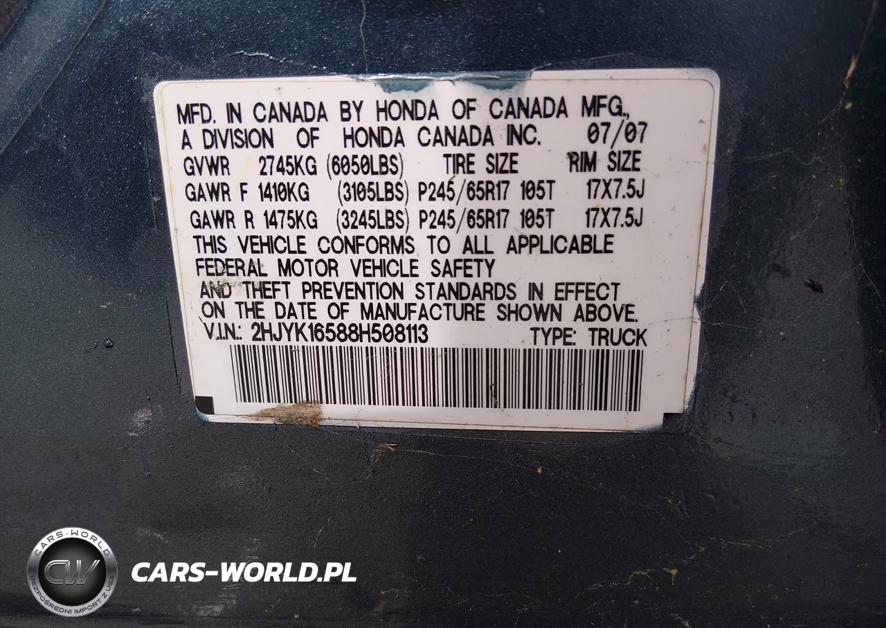 2008 Honda Ridgeline Rtl VIN:2HJYK16588H508113 - 8