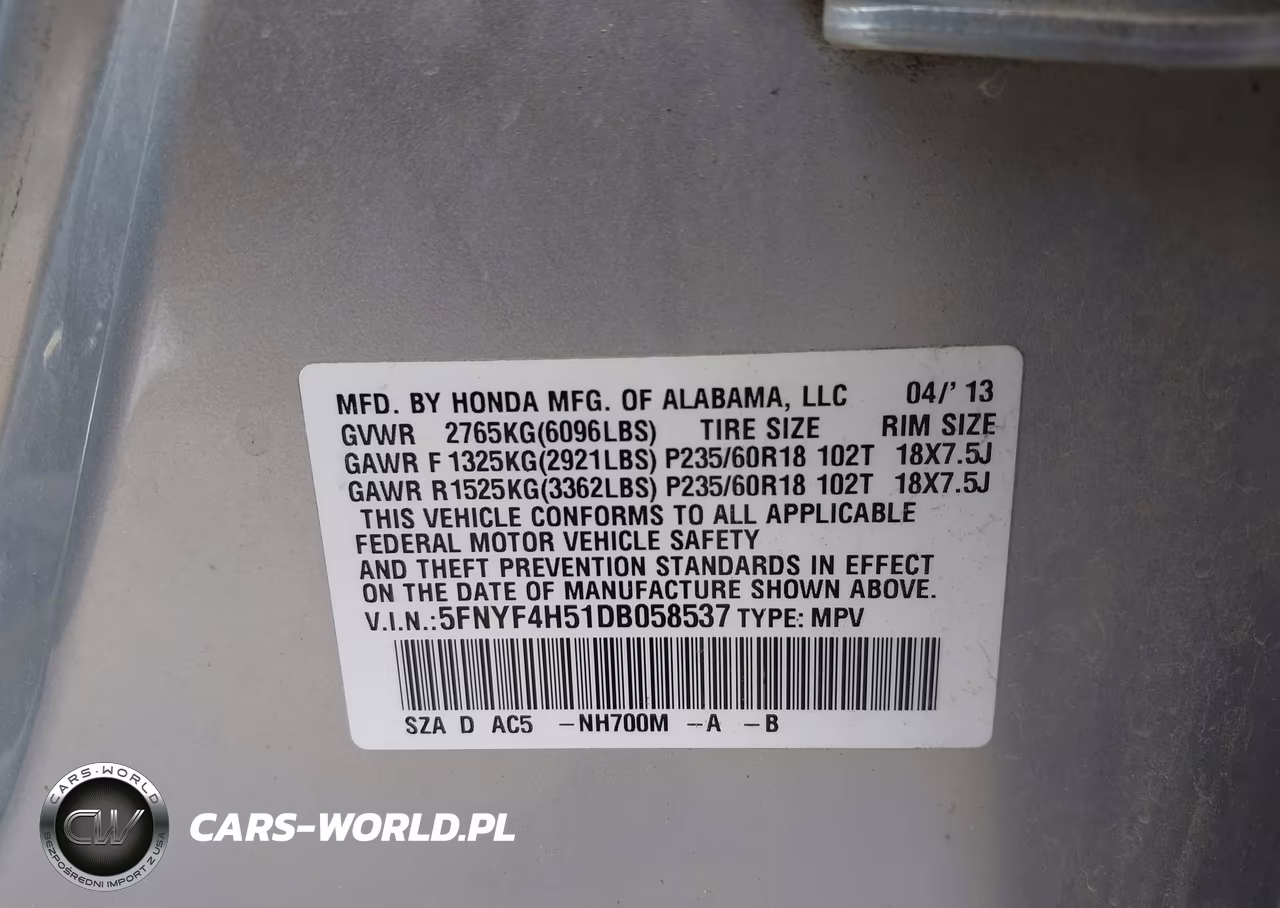 2013 Honda Pilot Ex-L VIN:5FNYF4H51DB058537 - 9