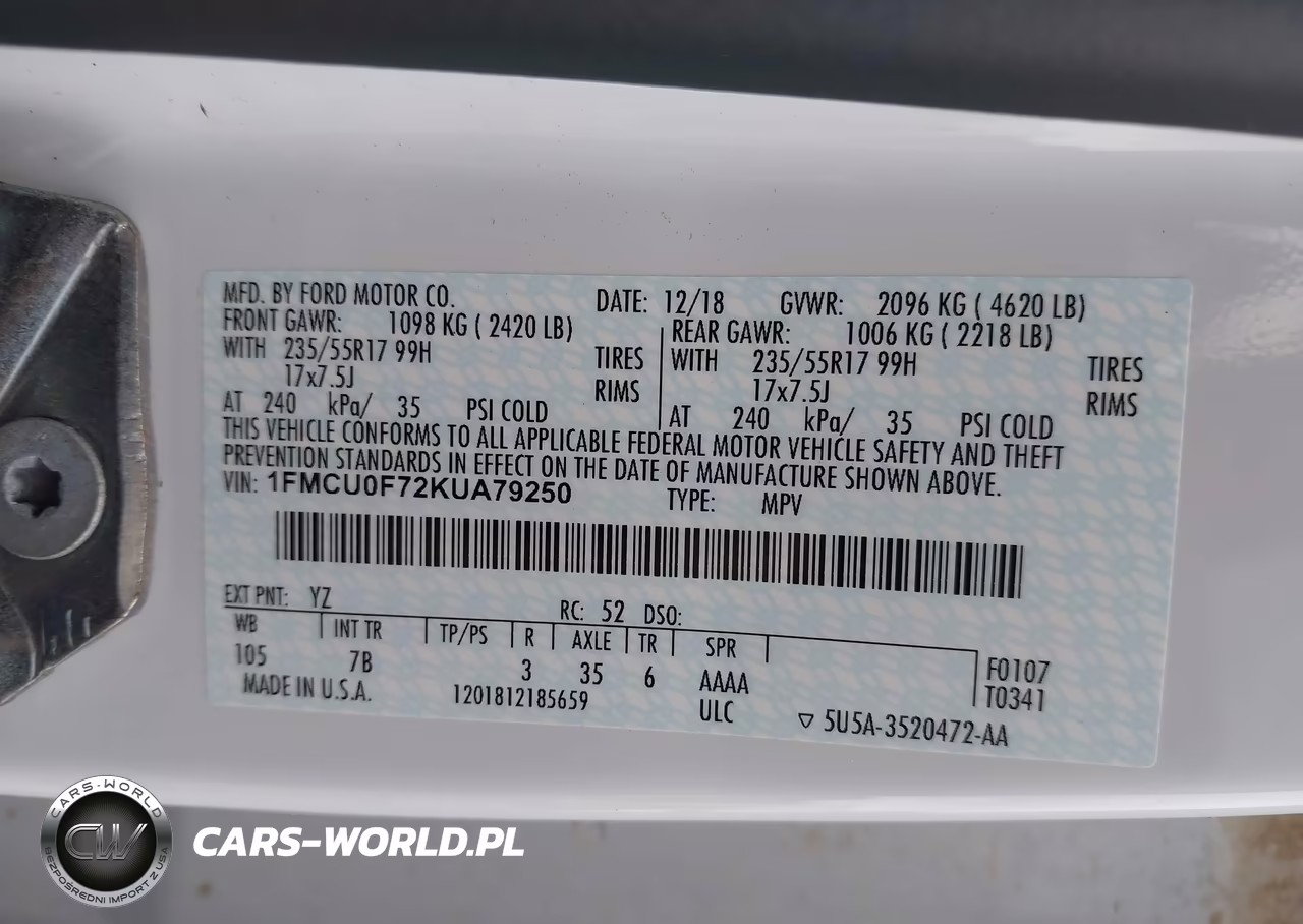 2019 Ford Escape S VIN:1FMCU0F72KUA79250 - 9