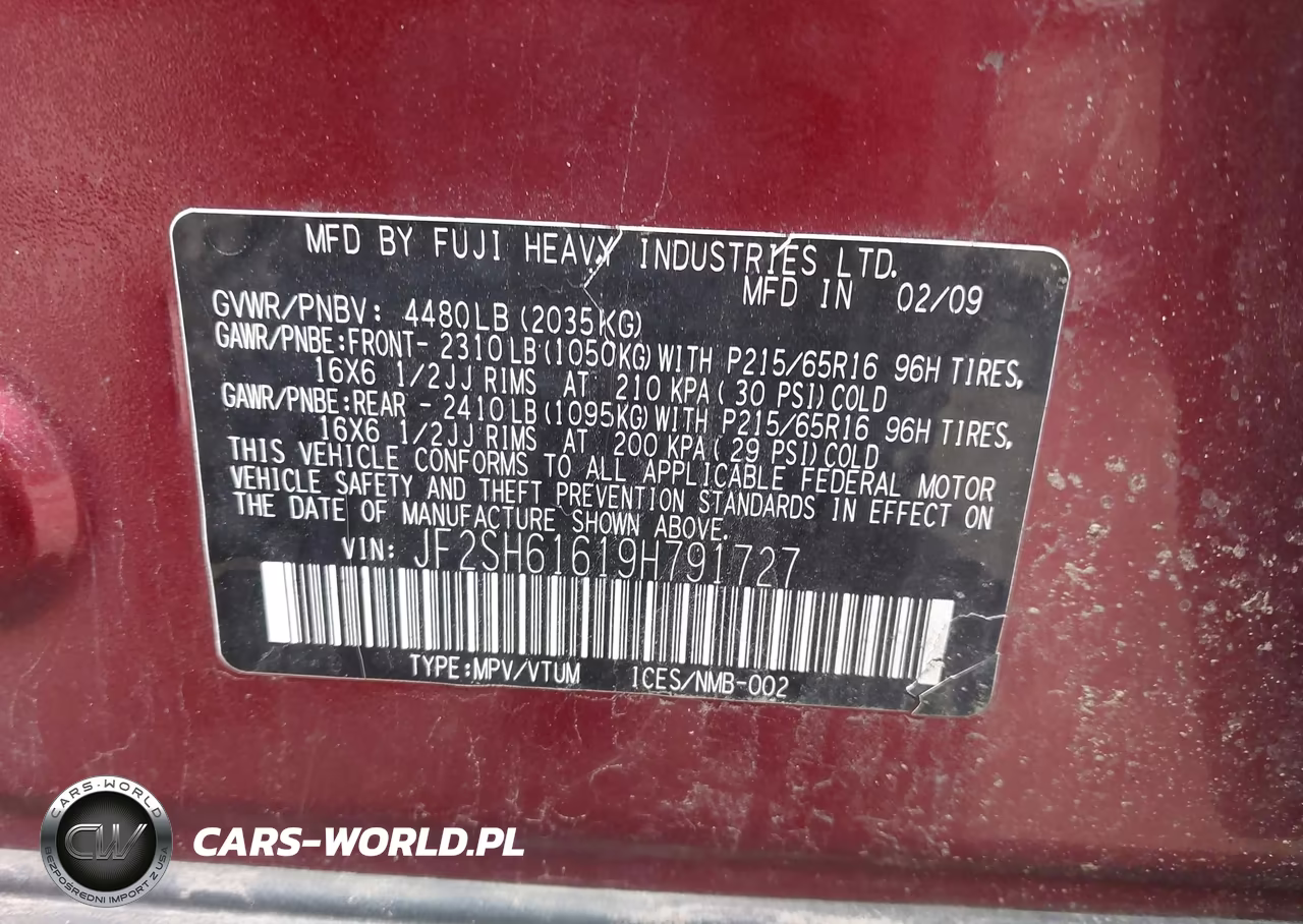 2009 Subaru Forester 2.5X VIN:JF2SH61619H791727 - 9