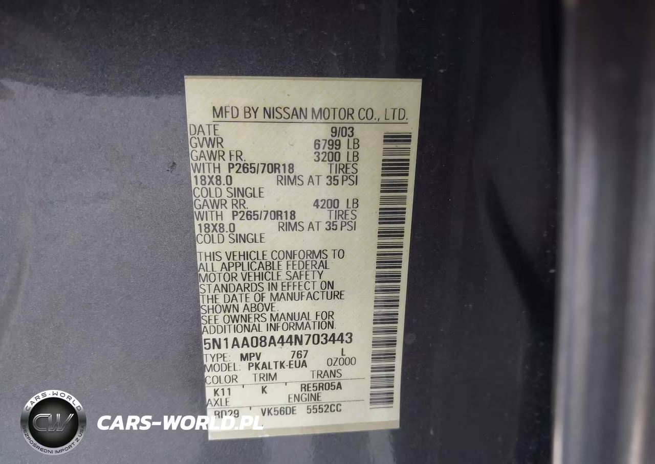 2004 Nissan Pathfinder Armada Se VIN:5N1AA08A44N703443 - 9