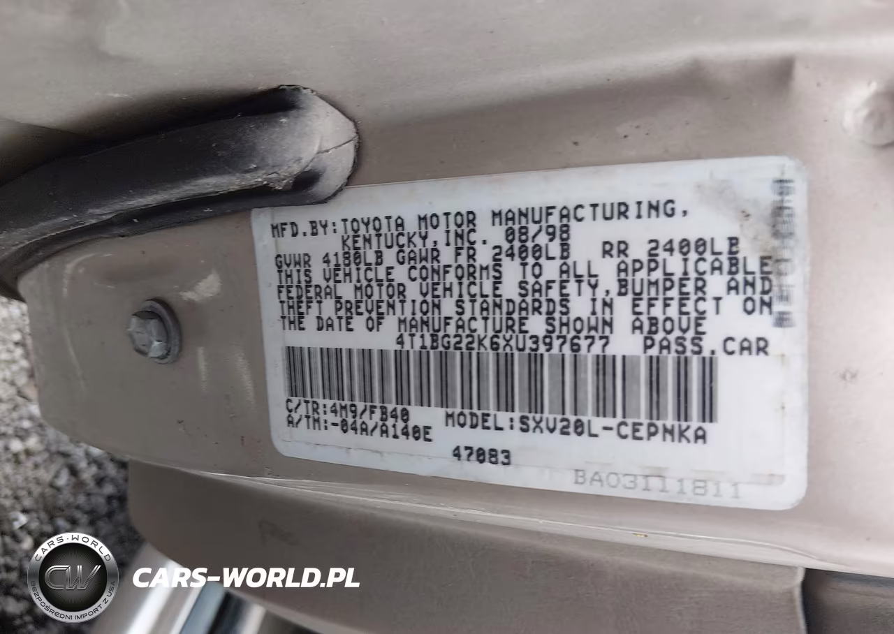 1999 Toyota Camry Le VIN:4T1BG22K6XU397677 - 9