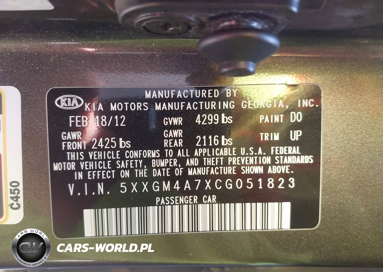 2012 Kia Optima Lx VIN:5XXGM4A7XCG051823 - 9