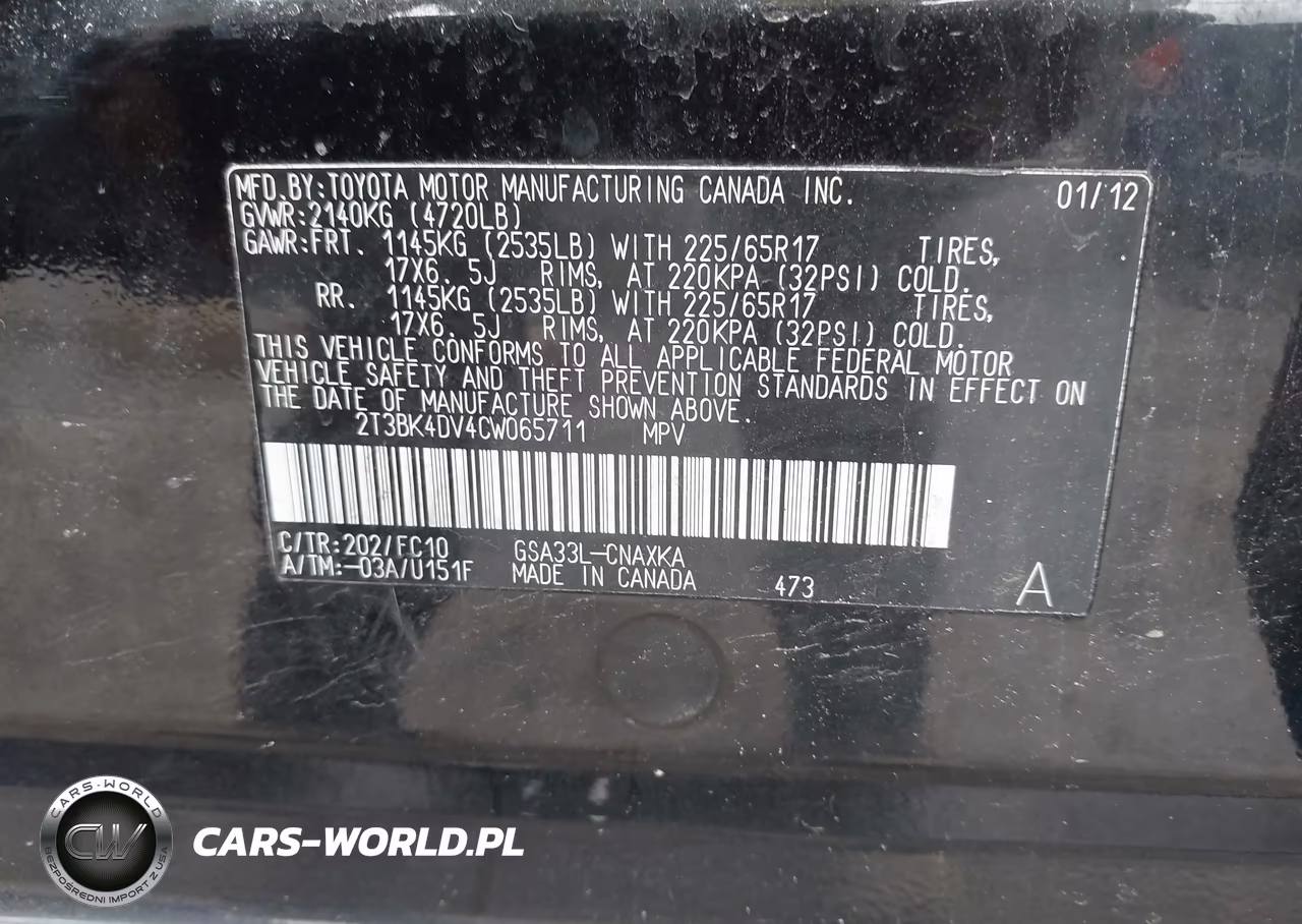 2012 Toyota Rav4 Base V6 VIN:2T3BK4DV4CW065711 - 9