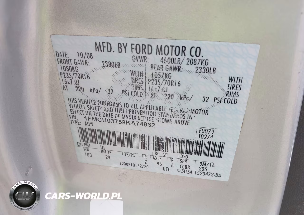 2009 Ford Escape Xlt VIN:1FMCU93759KA74932 - 9