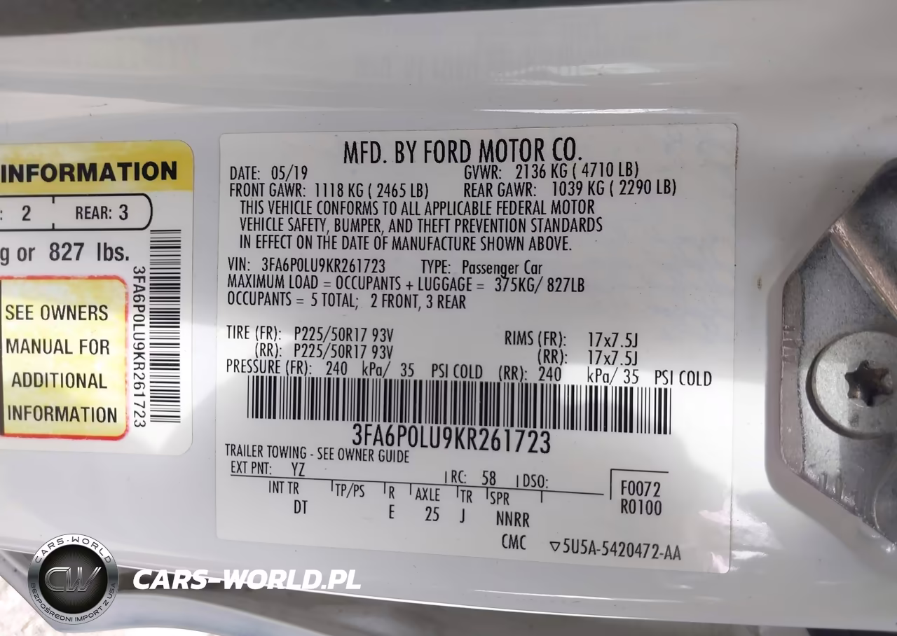 2019 Ford Fusion Hybrid Se VIN:3FA6P0LU9KR261723 - 9