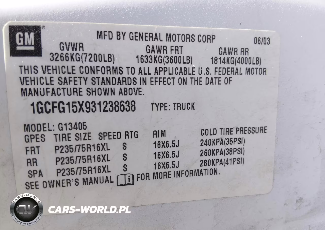 2003 Chevrolet Express VIN:1GCFG15X931238638 - 9