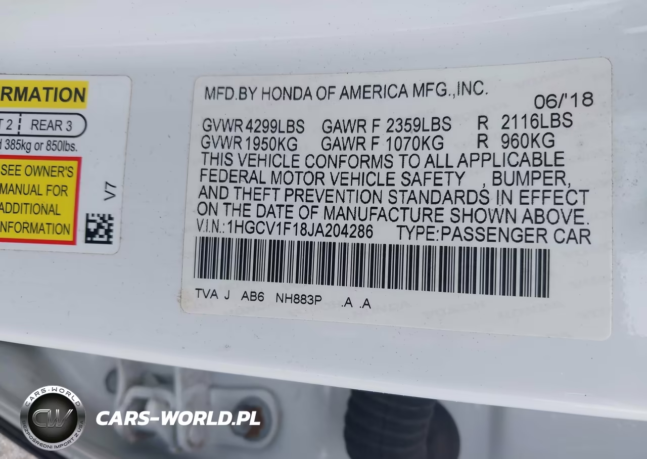 2018 Honda Accord Lx VIN:1HGCV1F18JA204286 - 9