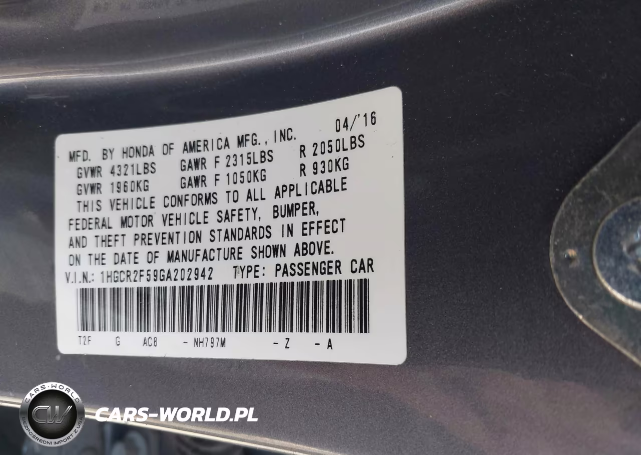 2016 Honda Accord Sport VIN:1HGCR2F59GA202942 - 9