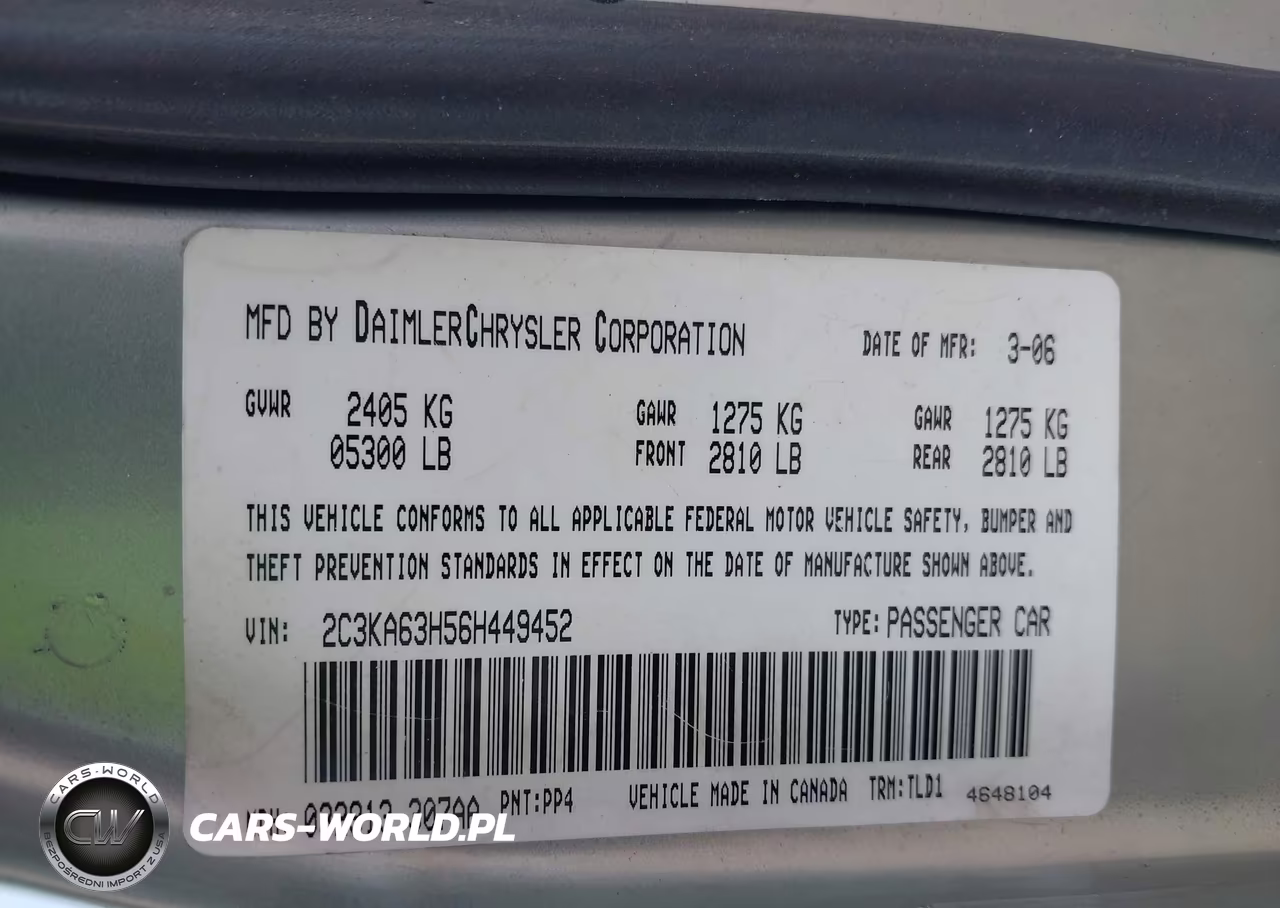 2006 Chrysler 300C VIN:2C3KA63H56H449452 - 9
