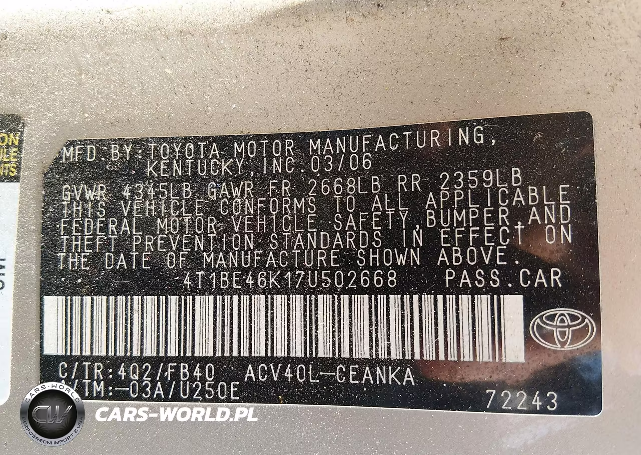 2007 Toyota Camry Le VIN:4T1BE46K17U502668 - 9