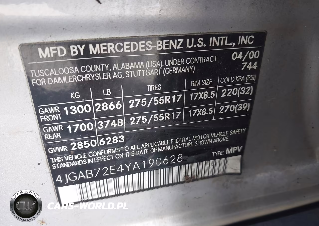 2000 Mercedes-Benz Ml 430 VIN:4JGAB72E4YA190628 - 9