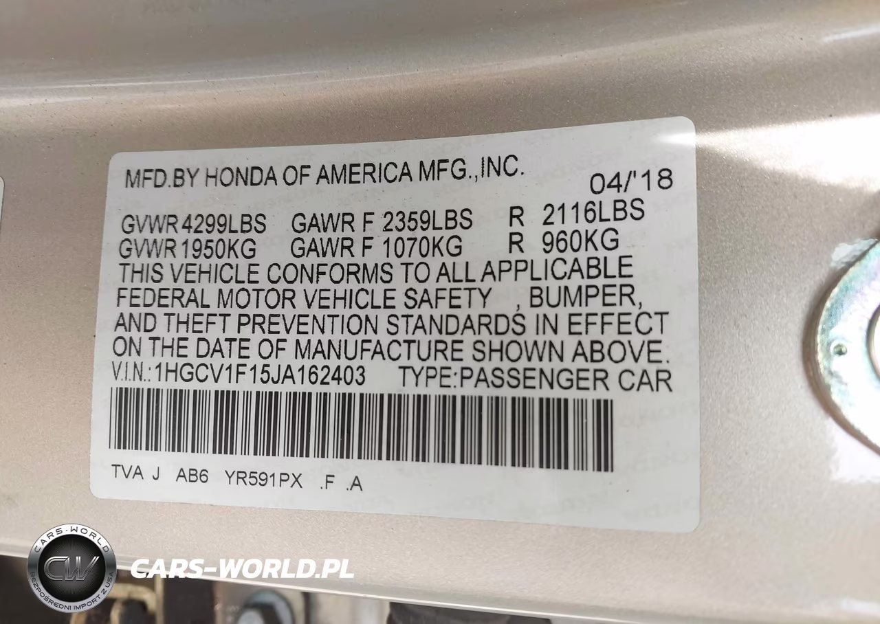 2018 Honda Accord Lx VIN:1HGCV1F15JA162403 - 9