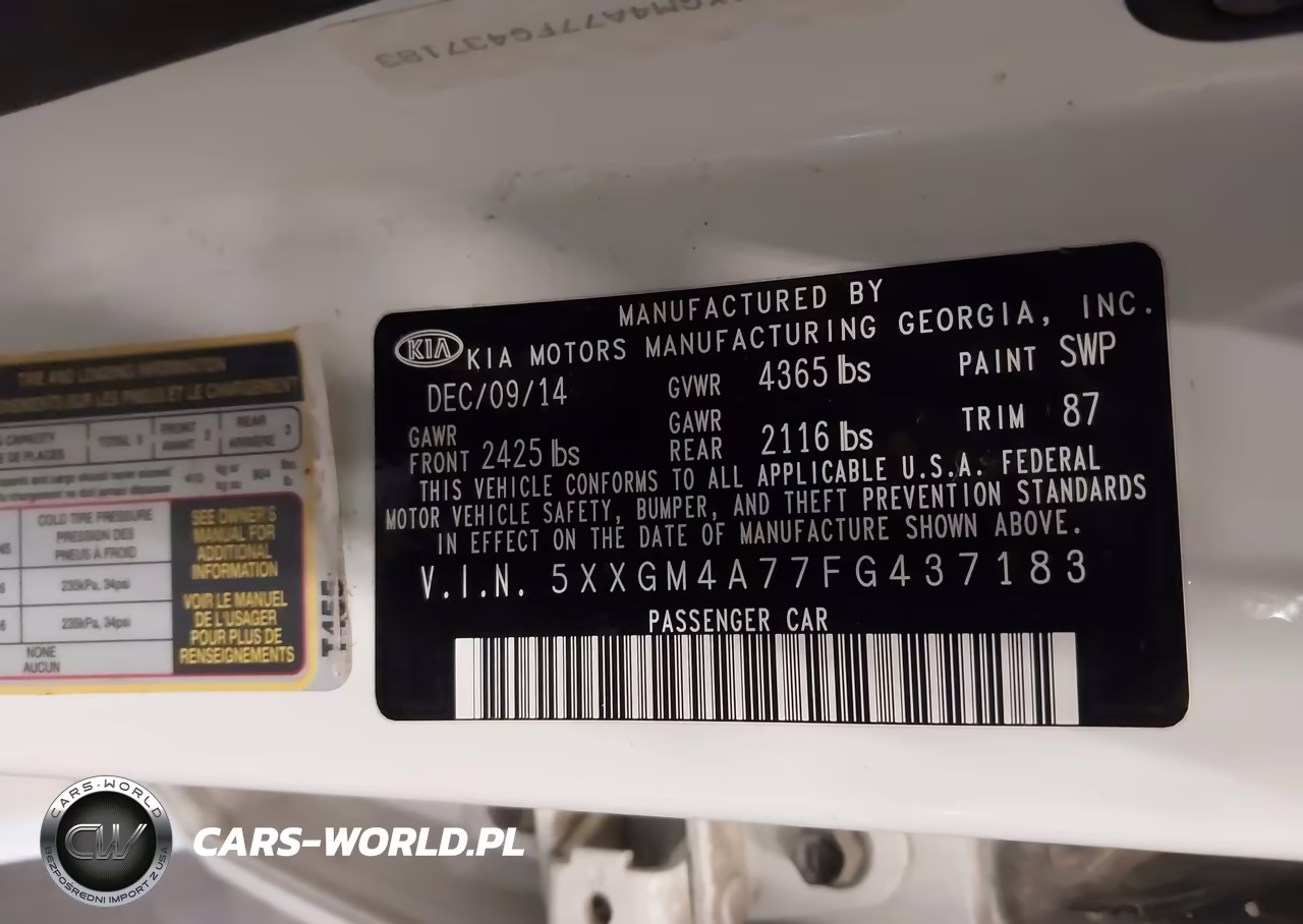 2015 Kia Optima Lx VIN:5XXGM4A77FG437183 - 9