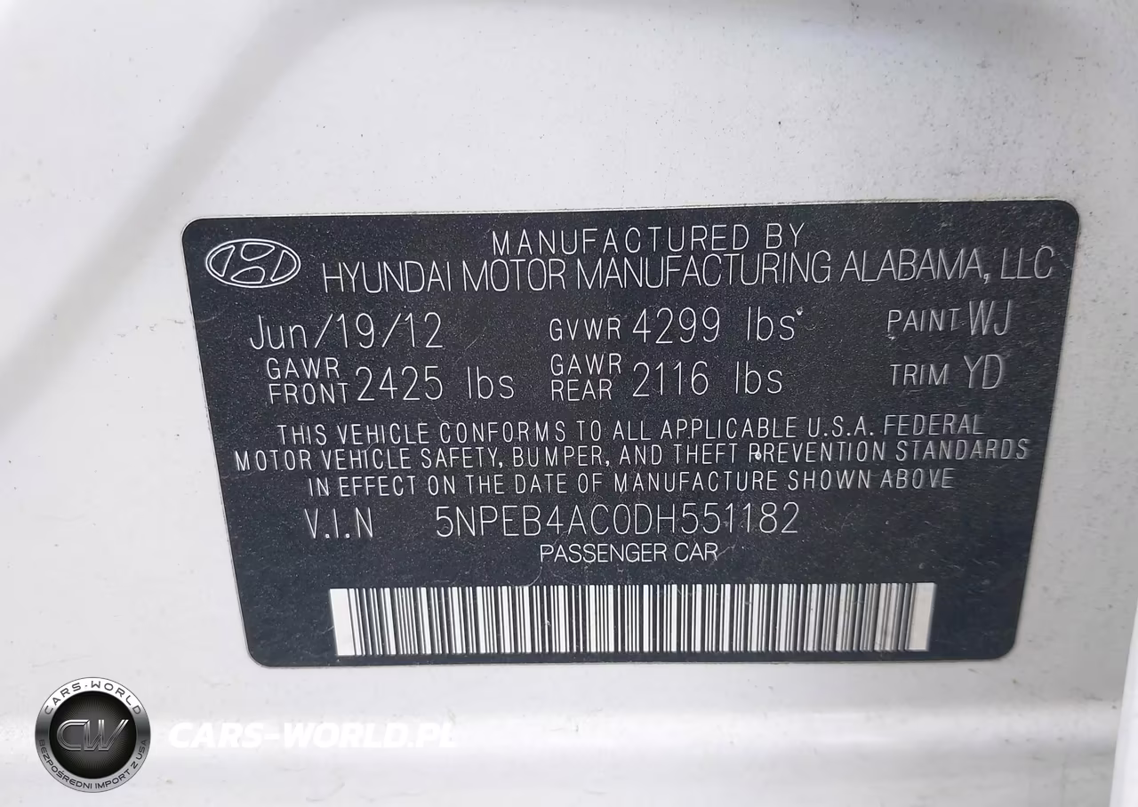2013 Hyundai Sonata Gls VIN:5NPEB4AC0DH551182 - 9