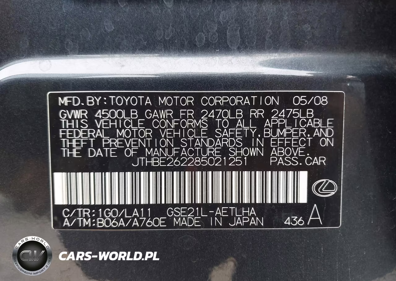 2008 Lexus Is 350 VIN:JTHBE262285021251 - 9