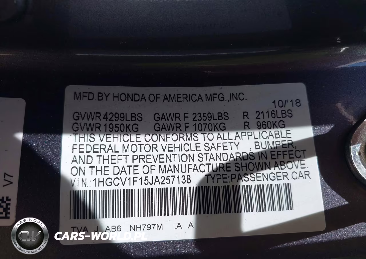 2018 Honda Accord Lx VIN:1HGCV1F15JA257138 - 9