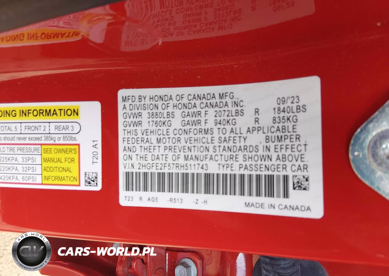 2024 Honda Civic Sport VIN:2HGFE2F57RH511743 - 9
