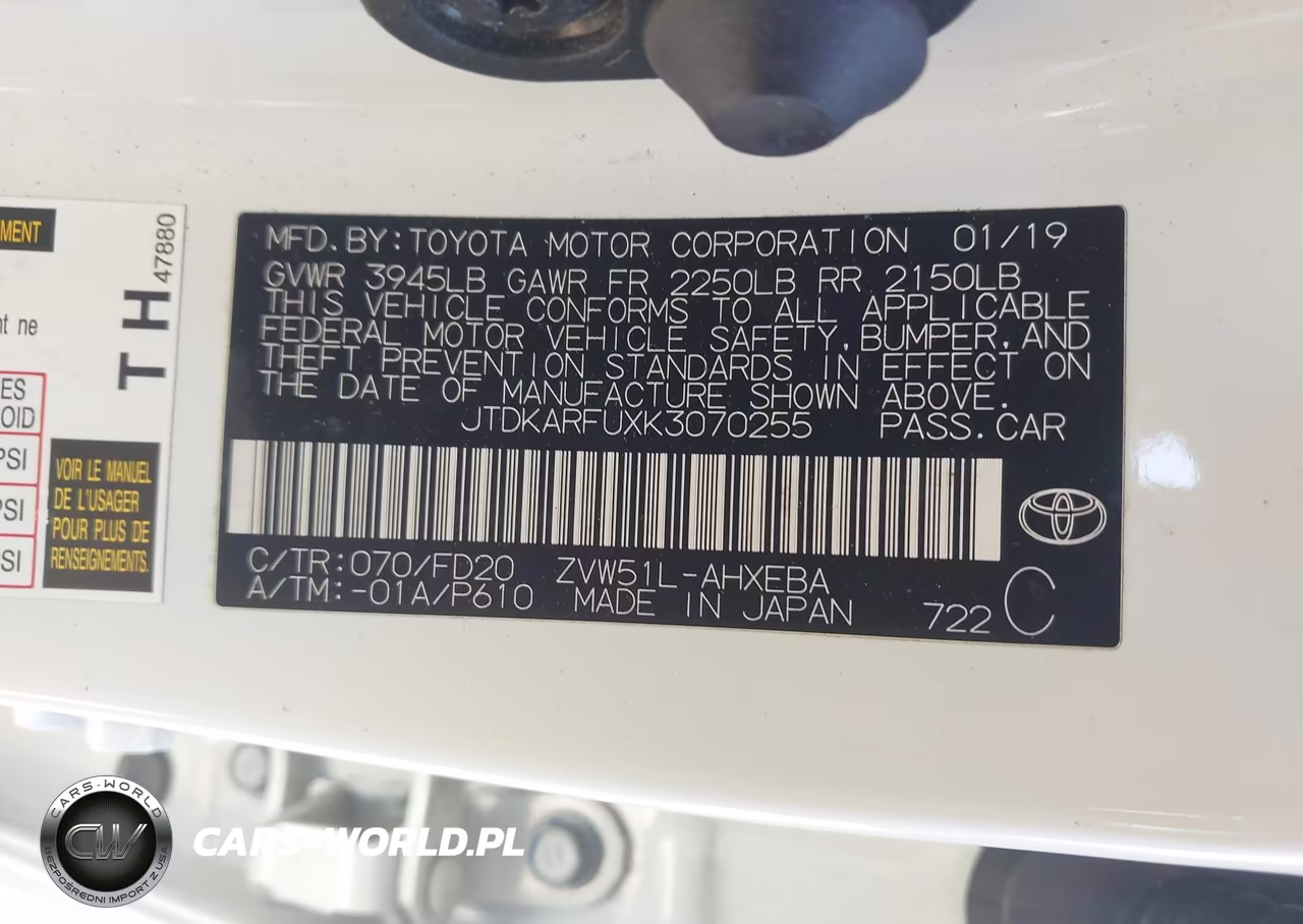 2019 Toyota Prius Le VIN:JTDKARFUXK3070255 - 9