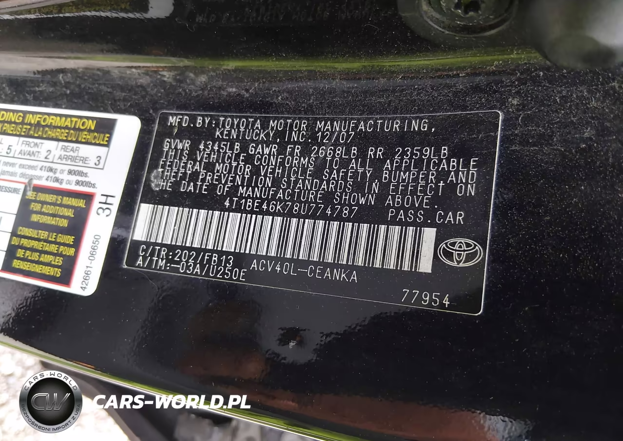 2008 Toyota Camry Le VIN:4T1BE46K78U774787 - 9