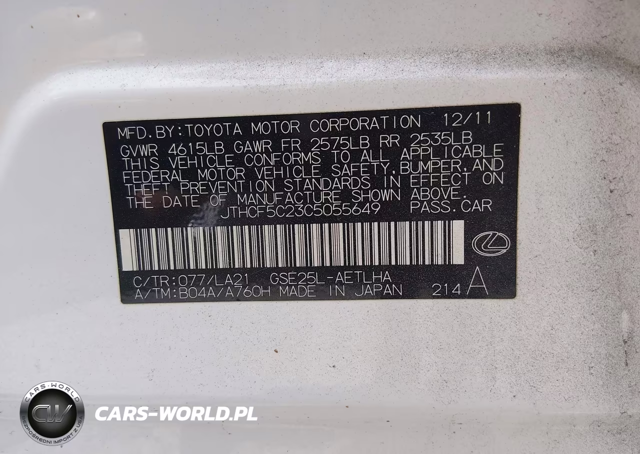 2012 Lexus Is 250 VIN:JTHCF5C23C5055649 - 9