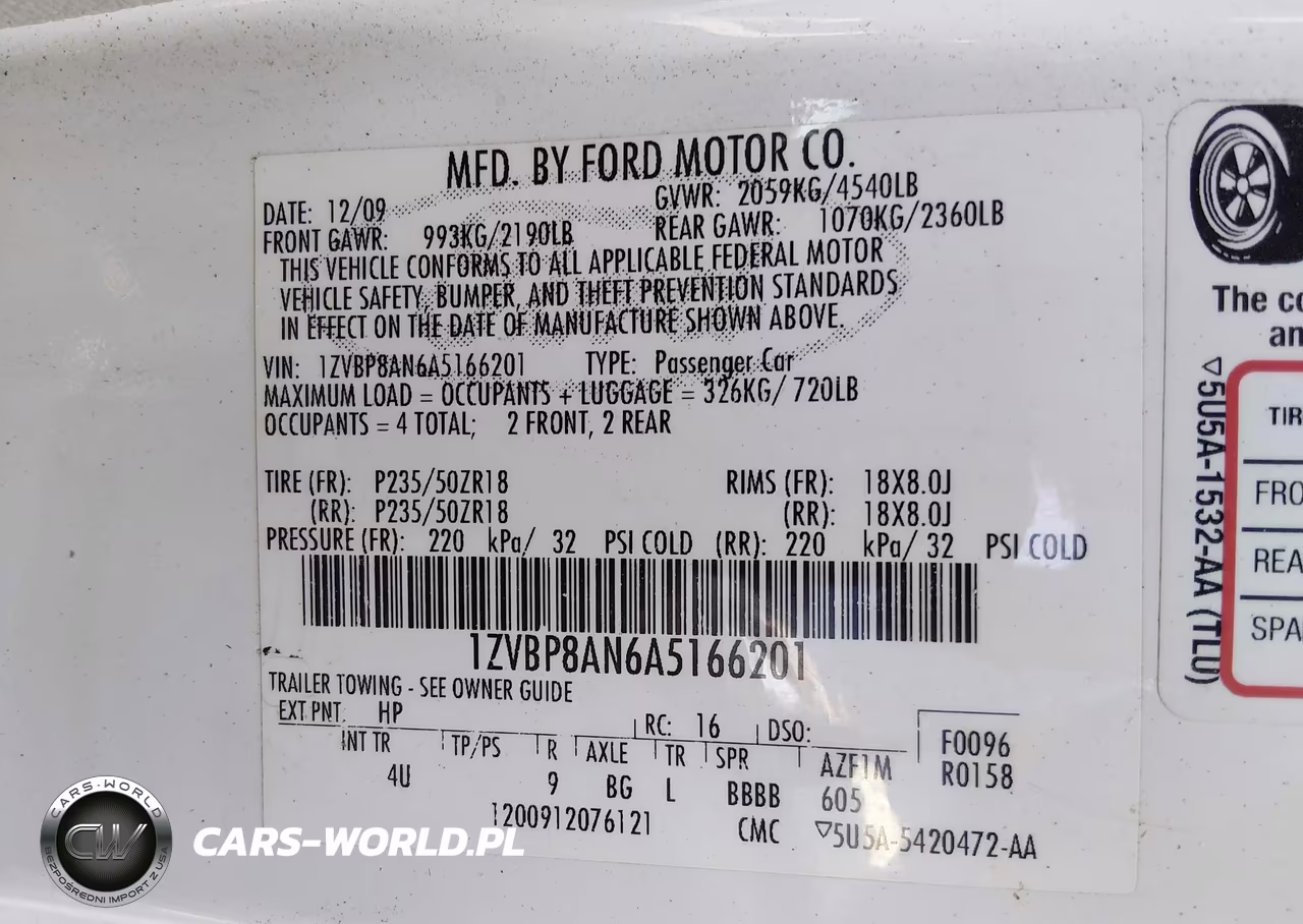 2010 Ford Mustang V6 Premium VIN:1ZVBP8AN6A5166201 - 9