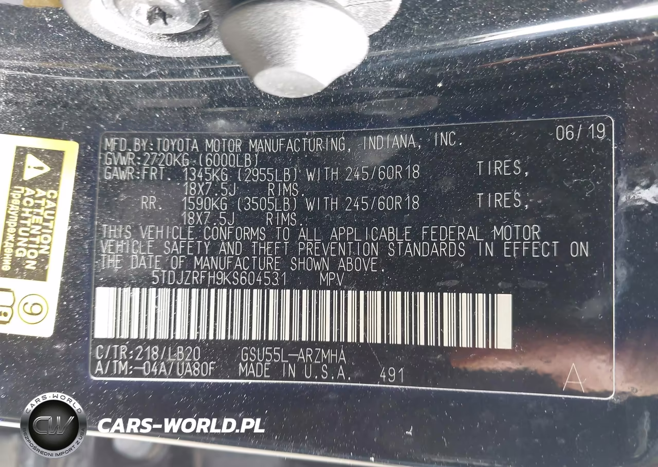2019 Toyota Highlander Xle VIN:5TDJZRFH9KS604531 - 9