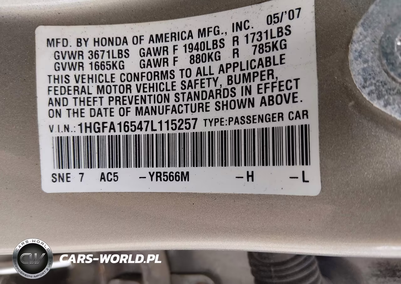 2007 Honda Civic Lx VIN:1HGFA16547L115257 - 9