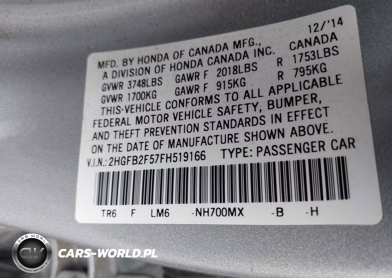 2015 Honda Civic Lx VIN:2HGFB2F57FH519166 - 9