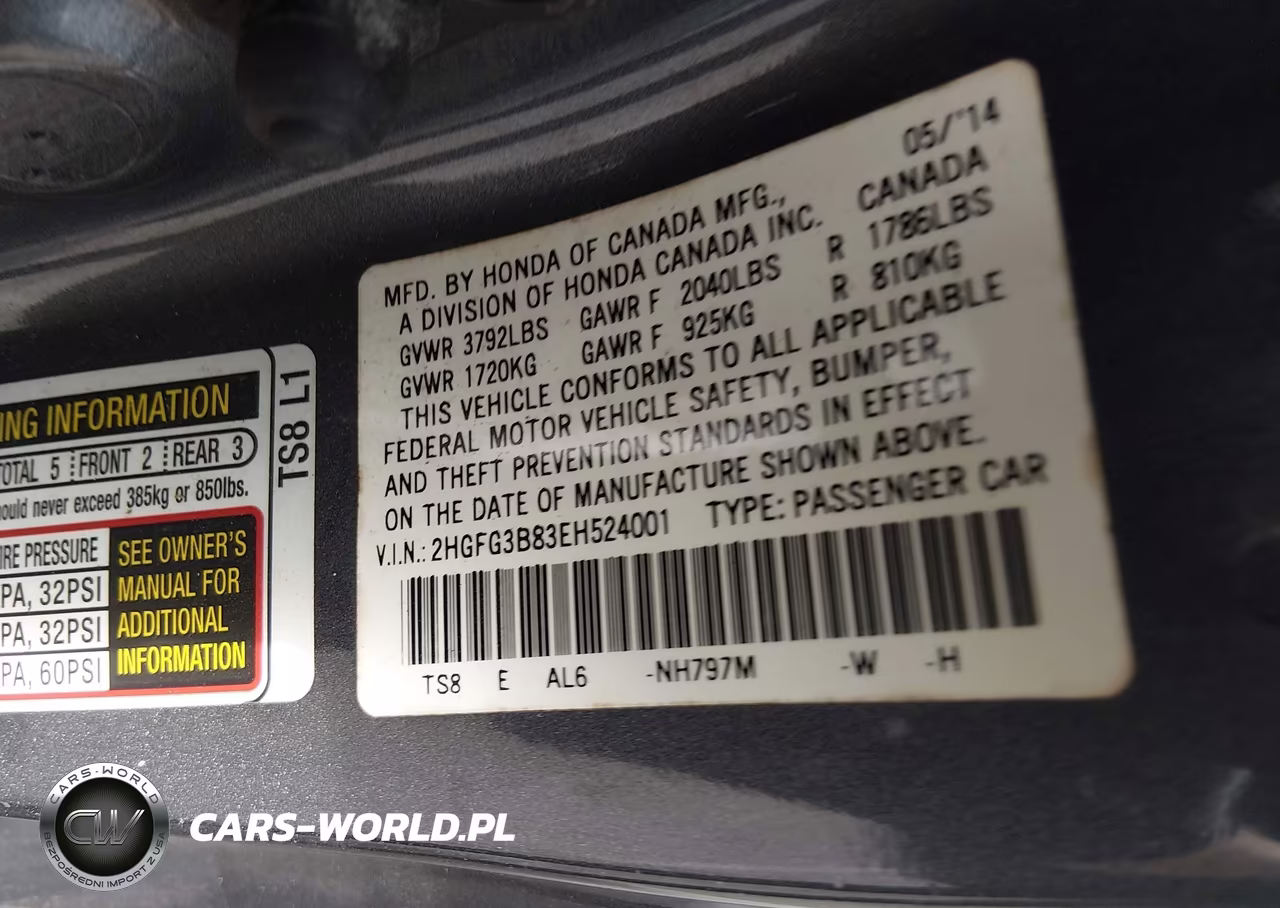 2014 Honda Civic Ex VIN:2HGFG3B83EH524001 - 9
