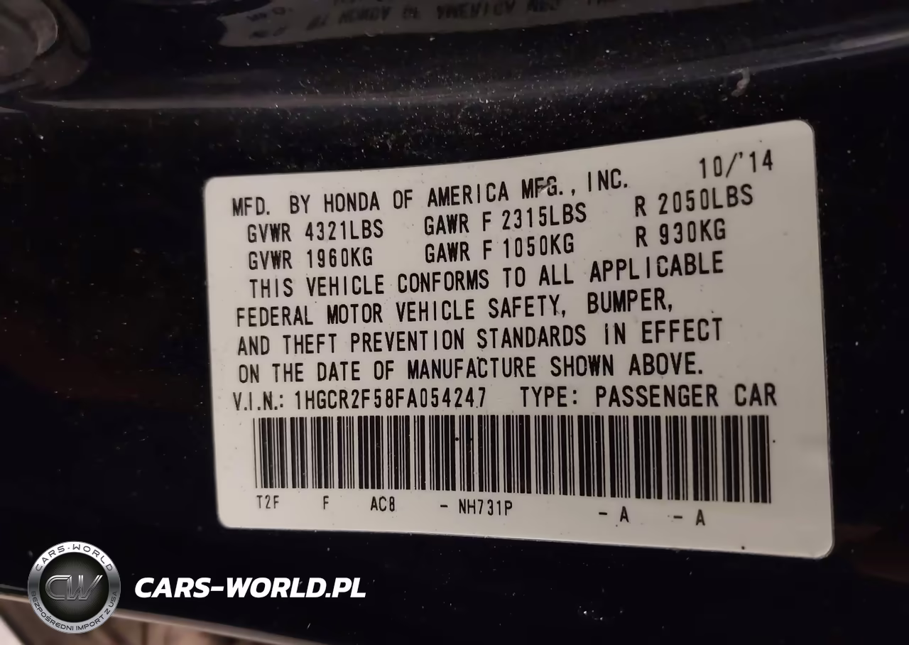 2015 Honda Accord Sport VIN:1HGCR2F58FA054247 - 9